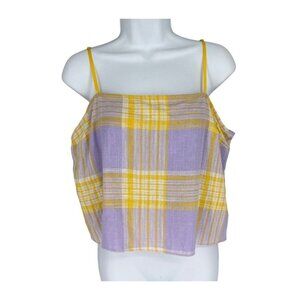 Urban Outfitters Lavender Yellow Plaid Linen Blend Crop Top Size L